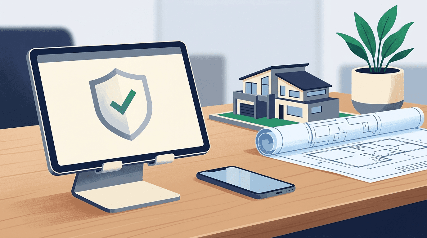 Editorial illustration of HVACAP Verified trust badge embedded across website headers, proposals, and dispatch signatures