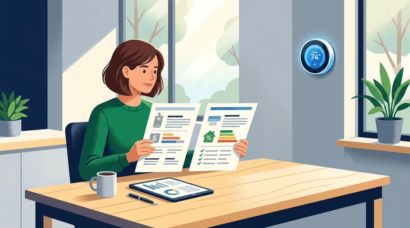Editorial illustration of comparing heating and cooling proposals