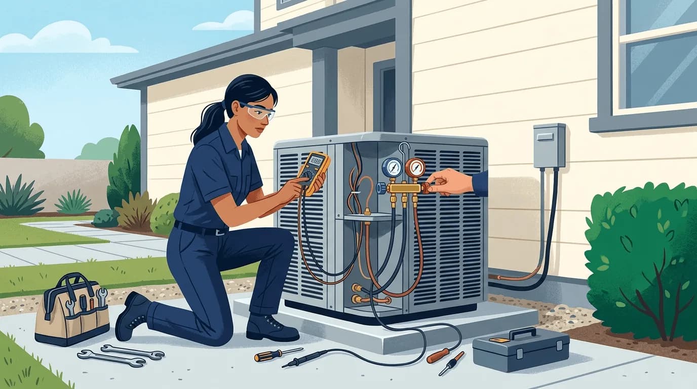 Editorial illustration of planning HVAC servicing